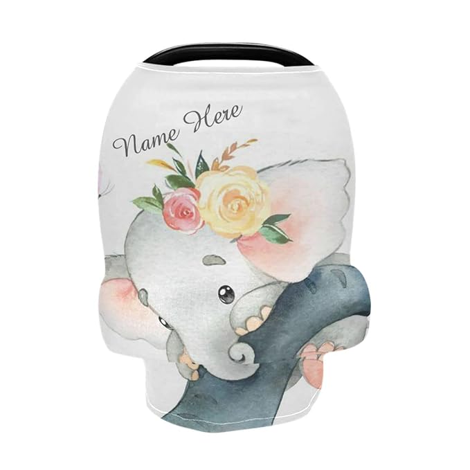 Cute Elephant Car Seat Covers for Baby, Personalized Name Nursing Cover for Breastfeeding, Custom Multi-Use Baby Car Seat Cover for Newborn Boys Girls Infants