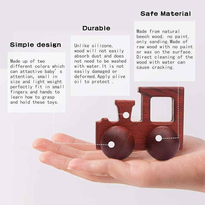 Promise Babe 2pc Wooden Rattle Organic Wooden Cars Push Car Toys Montessori Educational Natural Wood Toys Inspired Baby Newborn Perfect Shower Gift
