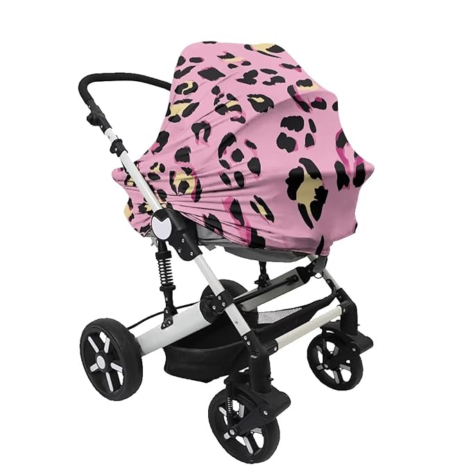 Forchrinse Pink Leopard Print Car Seat Cover for Baby Soft Stretchy Breastfeeding Nursing Cover Multi Use Cover for Shopping Cart/High Chair/Stroller