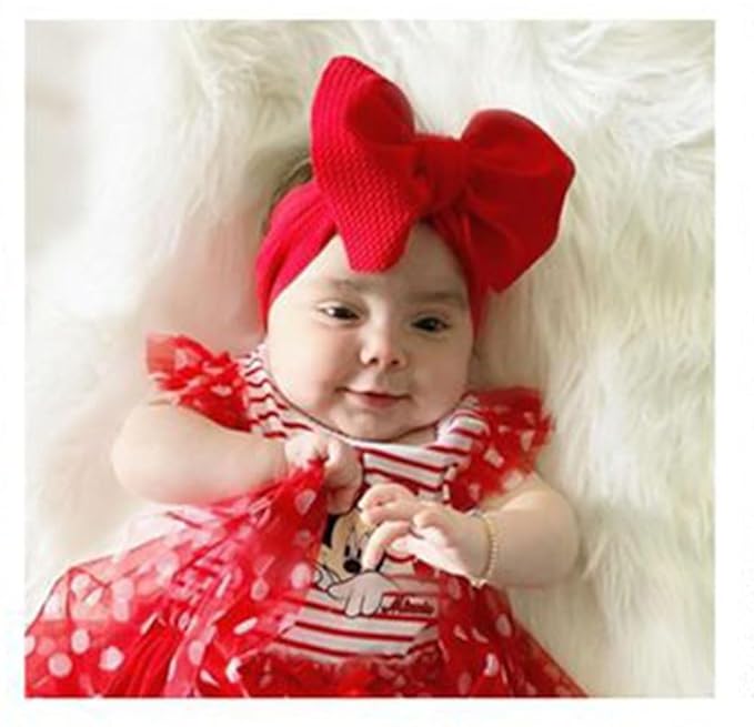 Baby Girl's 8'' Christmas Bow Headband Soft Big Bow knot Nylon Headband Toddler Hairband for Photography Travel Party Festivals 2Pcs (2- Red Green)
