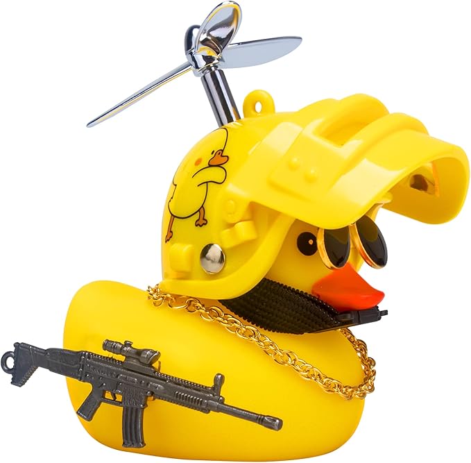 wonuu Rubber Yellow Duck Car Ornaments Cool Duck Car Dashboard Decorations with Propeller Helmet Sunglasses (Duck-Yellow G)