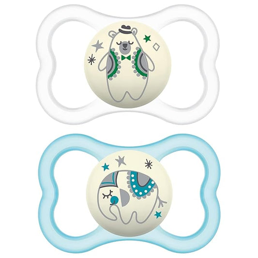 MAM Air Night & Day Baby Pacifier, for Sensitive Skin, Glows in The Dark, 2 Pack, 6-16 Months, Unisex