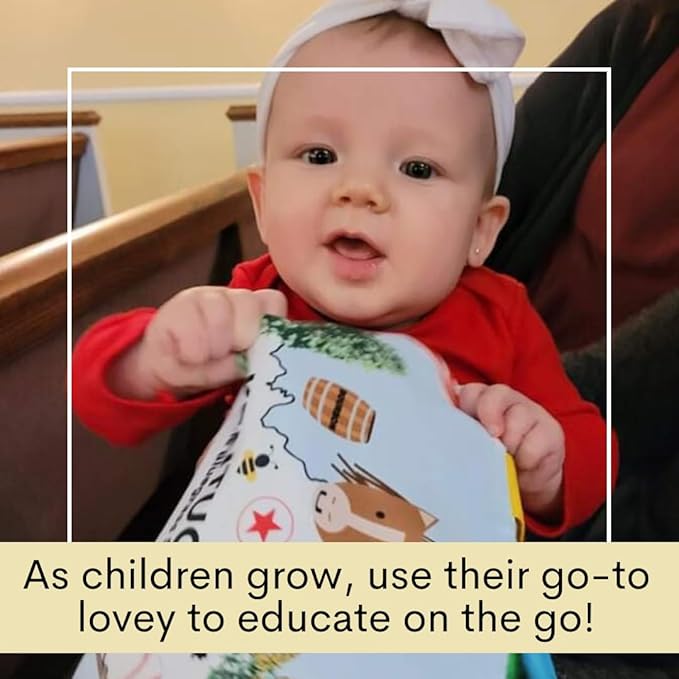 Baby Jack & Co 8x8” Learning Lovey Kentucky State Tag Stroller Toy for Babies - Crinkle Toys for Developing Five Senses - Learn USA State Facts - Travel with Baby Jack - BPA Free w/Stroller Clip