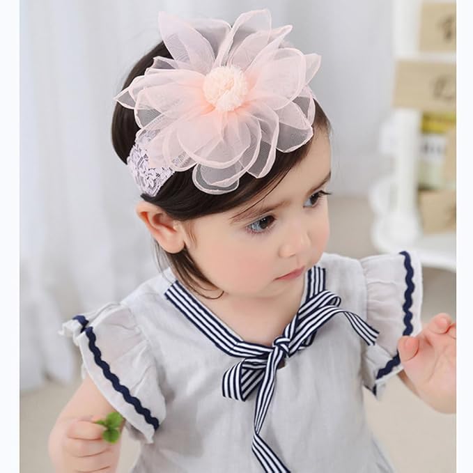 Lace Flower Bow Baby Girls Headband Pink Knot Infant Wrap Soft Chiffon Elastic Baby Turban Hair Band for Newborn Infant Toddler Kids (Pink B)