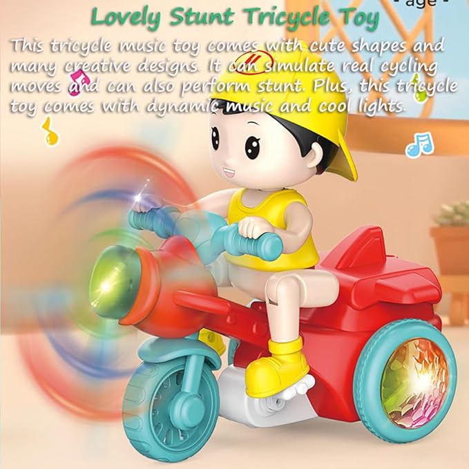 Miracland 360° Stunt Tricycle Toy, Riding-Simulation Pedicab with LED Lights & Dynamic Music, STEM Spinning Electric Trike Gift for Kids (Red)