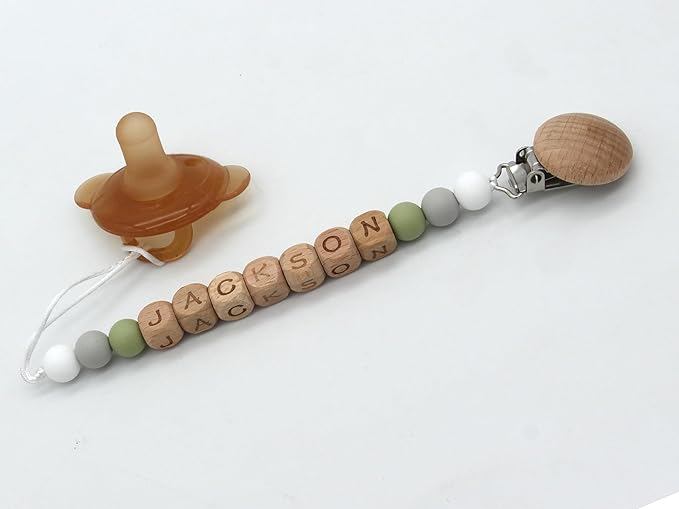Personalized Pacifier Clip with Name,Silicone Pacifier Clips with Beads for Baby Boys and Girls - Rust-Free Holders Newborn Safe Baby Essentials