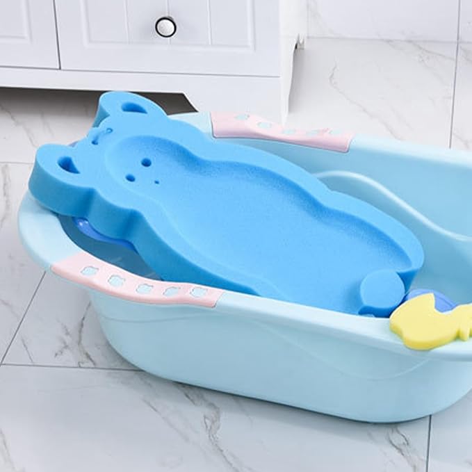 Baby Bath Cushion Infant Bath Sponge Bath Mat Removable Newborn Skid Proof Sponge Mat Soft Thicken Baby Bathtub Sponge Cushion for Newborn Baby Infant (Blue)