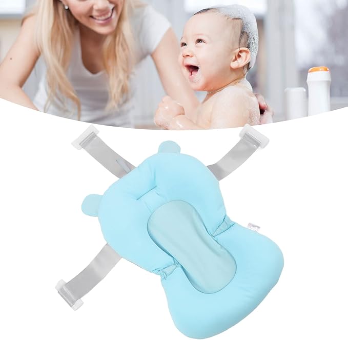 Baby Bath Cushion Pad Newborn Bathtub Mat, Nonslip Floating Seat with Support for Head, Neck, and Back,Sling, 0-12 Months (Blue Bear)