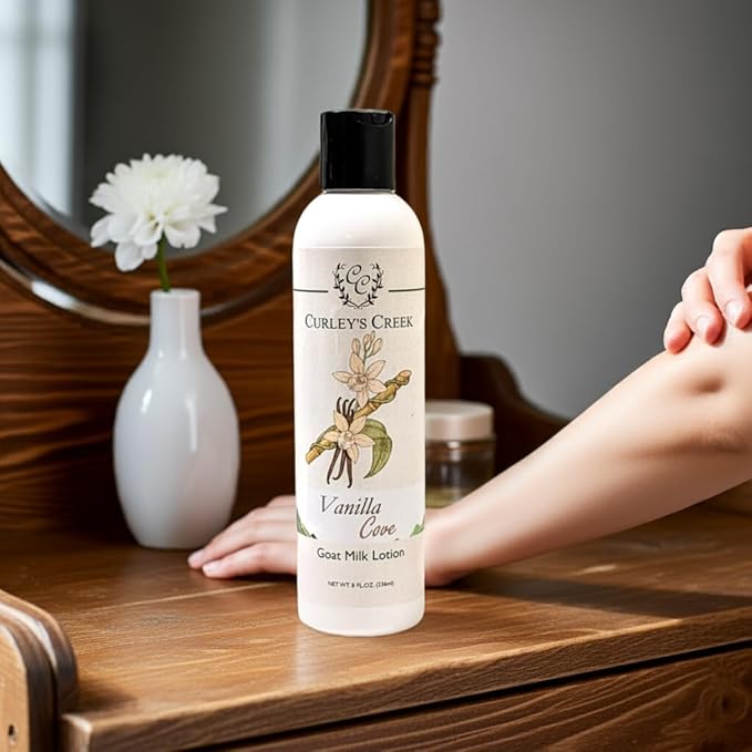 Curley's Creek Goat Milk Lotion | Vanilla Cove | Handmade Natural Skincare | 8 Ounce Bottle
