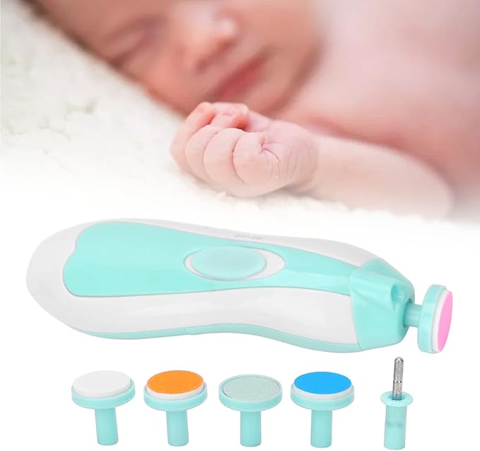Baby Infs Nail File, Baby Electric Nail Grinder Baby Nail File Kit Portable Infs Nail File with 6 Grinding Head Low Noise Manicure Care (Skyblue)