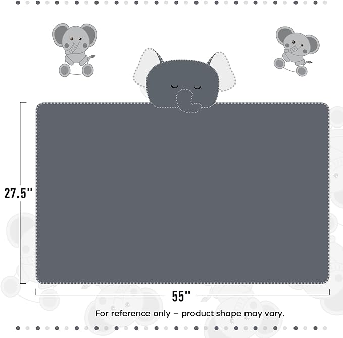 Toddler Baby Bath Towel with Hood 27.5"X55" Ultra Absorbent Soft Cozy Comfort Bathrobe Blanket, 0-6 Years Infant Shower Towel for Girls & Boys(Grey Elephant)