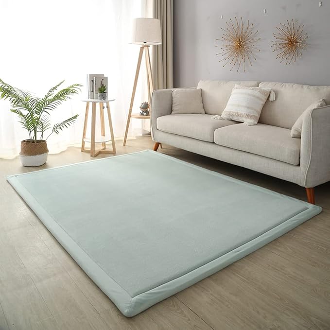 Loartee Coral Velvet Crawling Rug (6'7"x6'7", Light Green) for Toddler Children Play Area Rug Yoga Mat Exercise Pad