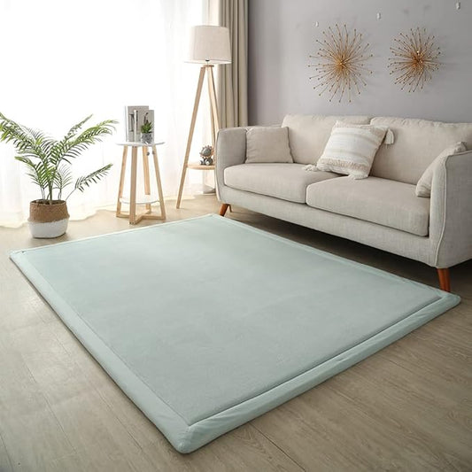 Loartee Coral Velvet Crawling Rug (6'7"x6'7", Light Green) for Toddler Children Play Area Rug Yoga Mat Exercise Pad