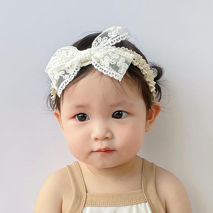 Lace Flower Bow-knot Baby Girls Headband Birthday Infant Wrap Elastic Baby Turban Hairband for Newborn Infant Toddler Kids (Style 1)