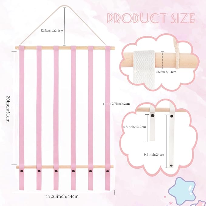 OAOLEER Hair Bow Holder Organizer for Girls Hair Bows,Hair Accessories Headband Organizer Bow Storage Hanger for Baby Girls Wall Hanging Decor for Toddler Girls (Pink)
