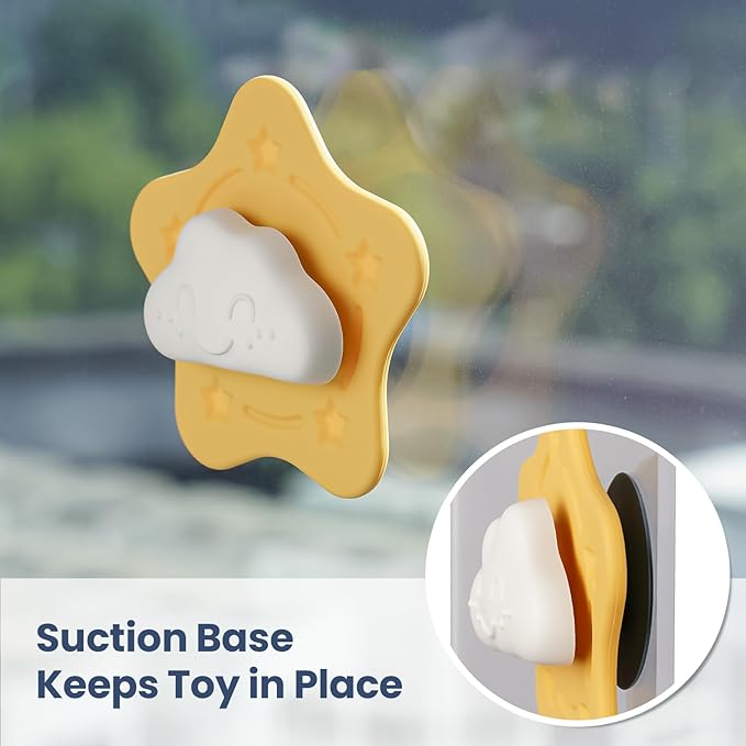 Silicone Suction Spinner Toy for Toddlers, Cloud & Star Design Sensory Spinning Toy with Suction Cup for Windows, Tubs, Airplane Travel, Highchair, BPA-Free Teething-Safe Baby Fidget Toy