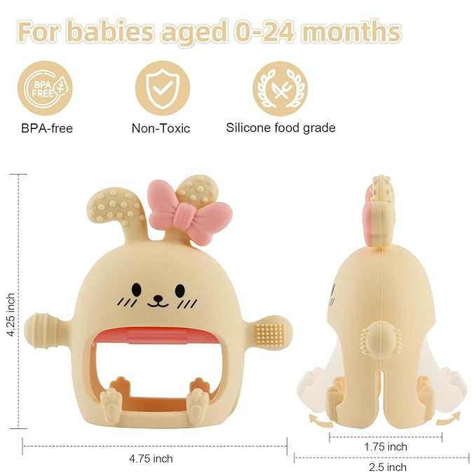 Chuya Easter Teether Toys Bunny,Teething Mittens for 0-12 12-24 Months Baby Infant Textured BPA-Free Silicone Chew Toys Soothe Sore Gums