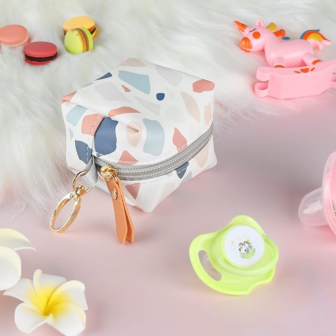 Pacifier Case with Clip, Holder Pouch for Diaper Bag, Holds 2 Pacifiers, Colorful Stone