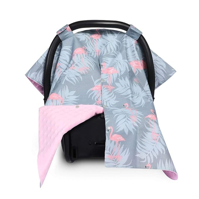 Multi-Use Baby Car Seat Covers Canopies and Breastfeeding Moms Nursing Covers Scarf, Stroller,Shopping Cart Covers, for Baby Shower Gift Flamingo