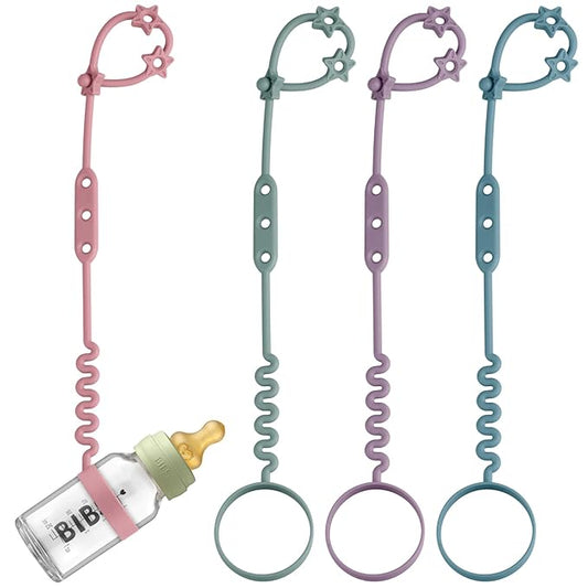 Toy Safety Straps, 3 Pack Silicone Sippy Cup Straps, Sippy Cup Leash for Baby, Keep Bottles and Sippy Cups Close at Hand and Off the Ground or Floor (4PACK, Midnight Blue/Ether/Mauve/Deep Lilac)