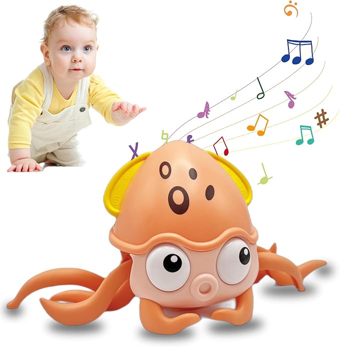 Crawling Octopus Baby Toys,2024 New Infant Tummy Time Toys with Music Led Light,USB Rechargeable,Babies Walking Musical Toy Fun Moving Toy for Toddler Boy Girl Gifts, Pink