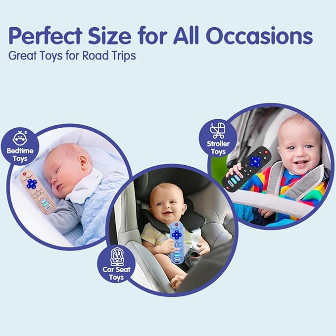 3 Pack Remote Control Shape Silicone Teethers for Babies Chew Toys, Teething Toys for Infant Toddlers,Baby Remote Control Toy, teethers for Babies 6-12 Months (Black&Blue&Pink)