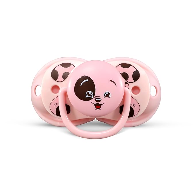 RaZbaby Keep-It-Kleen Baby Pacifier 2-Pack Closes When Dropped - BPA-Free Silicone Orthodontic Nipple, Ideal for Travel, Nipple Stays Clean, 0-36 Months - Pink Penguin/Puppy Design