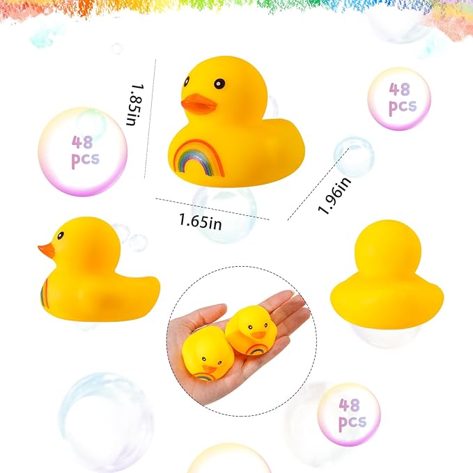 48 Pcs Rainbow Rubber Duck, Bulk Mini LGBT Pride Rubber Ducks Colorful Float Rubber Duck Bath Toys for Rainbow Colorful Birthday Party LGBT Party Favors Bath Toys