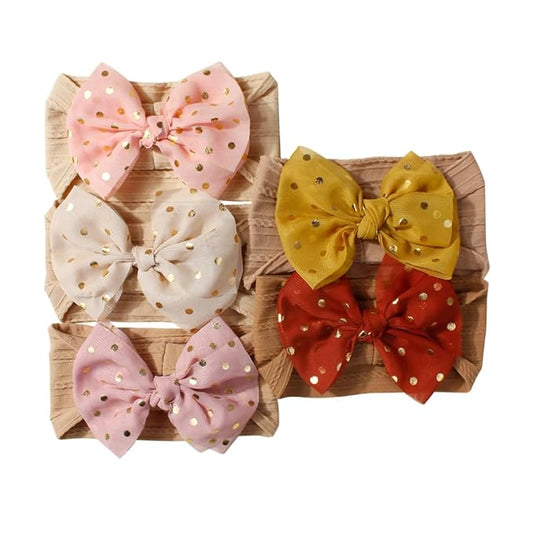 5 Pcs Baby Chiffon Bow Headbands Baby Girls Nylon Handmade Headband Soft Stretchy Hairbands for Newborn Infant Toddler 0-3Years