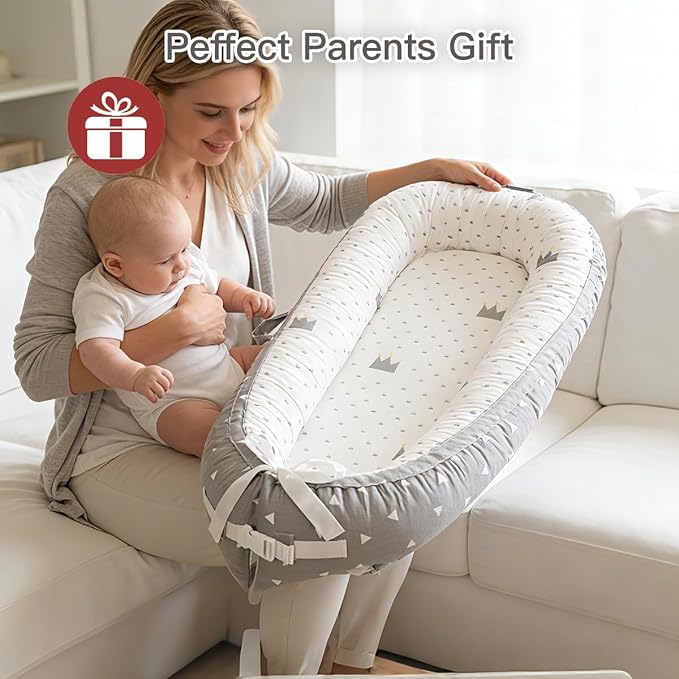 Baby Lounger | Organic Cotton Infant Support Cushion| Reversible, Adjustable & Portable Floor Cushion | Soft, Breathable, Washable Cover