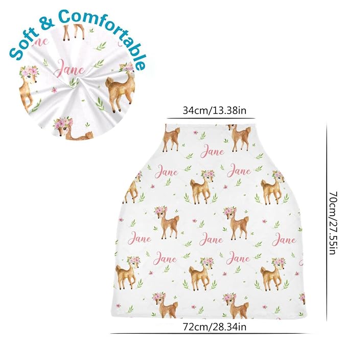 Personalized Little Fawns Baby Car Seat Covers with Name, Custom Multiuse Nursing Breastfeeding Car seat Canopy, Infant Stroller Covers for Newborn Girl Boy, Ultra-Soft Breathable, Nursing Scarf