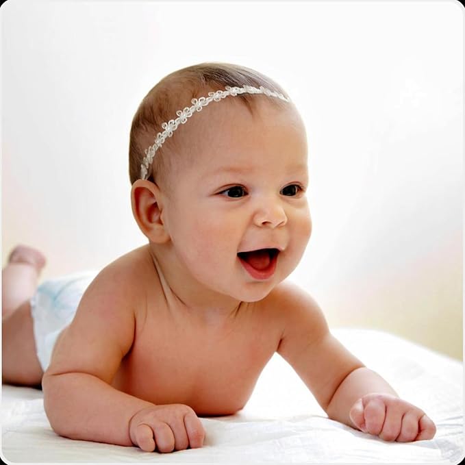 Baby Girl Super Elastic Headband - 1Pcs White Cotton Lace Toddler Hair Band Christening Headband Toddler Elastic Lace Headband Infant Soft Turban Baby Hair Accessories for Newborn Kids Girls Gifts