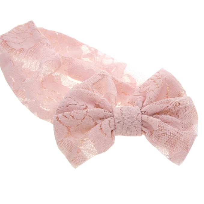 Qiansail Baby Girls Lace Bow Headband Elastics Bow Knot Hairband Headwrap for Newborn Infant Toddlers Kids (Pink)