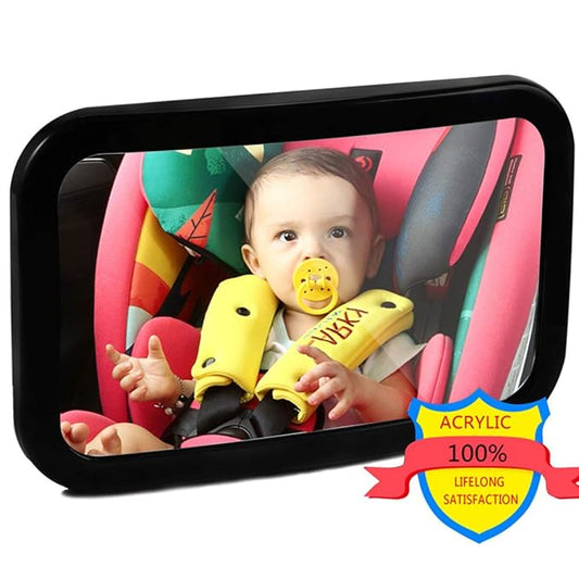 Baby Mirror for Car - Safety Car Seat Mirror for Rear Facing Infant with Wide Crystal Clear View - Adjustable Acrylic 360°for Backseat - Safe, Secure and Shatterproof (Black)