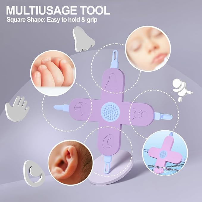 Royal Angels 4-in-1 Nose, Nail & Ear Wax Picker, Safely Clean Baby Ear Wax, Baby Booger & Nail Tips (2 Pcs in Box) (Blue Purple)