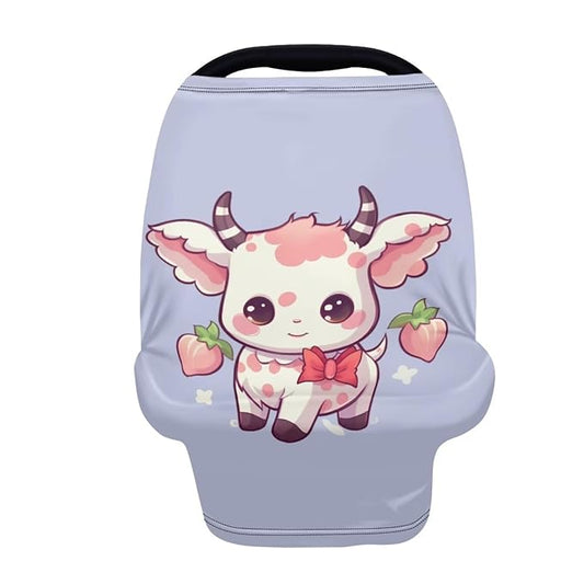 HUIACONG Strawberry Cow Carseat Covers Purple Baby Car Seat Cover Canopy Nursing Cover Boys Girls Scarf Stroller Covers for Babies Infant Car Seat Canopy