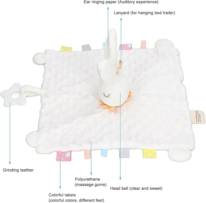 Alomejor Baby Bunny Security Blanket Chewable Accompany Enrich Senses Baby Teether Blanket