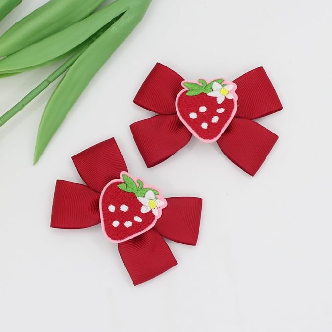 Strawberry Snap Clips Baby Girls Fruit Hair Bow Clips Strawberry Hair Ring Tie BBW24 (Set-L)