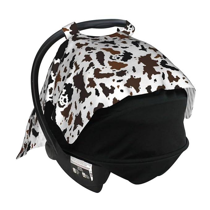 Black Brown Cow Print Baby Car Seat Canopy Cover 39x27.5 Inches Multi Use Nursing Cover for Newborn Car Seat Canopy Mom Nursing Breastfeeding Covers Newborn Shower Gifts