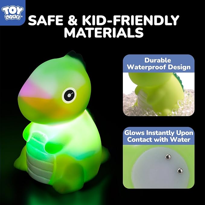 TOY Life 6 PCS Dinosaur Light Up Bath Toys for Kids Ages 4-8, No Hole Glow Bath Toys for Kids, Baby Toddler Bath-Time, Bathtub Toys Gifts for Kids Boys Girls, Ideal for Shower, Bathtub, Pool