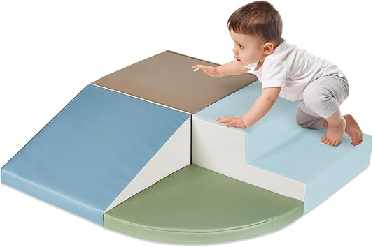 Best Choice Products Soft Foam Climbing Blocks for Toddlers, 4-Piece Baby Play Set, Easy-Clean Vinyl Foam Shapes, Safe Certified Materials, Early Learning Motor Skill Development Toy - Earth Tone