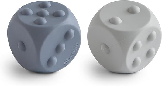 mushie Silicone Dice Press Toy | Baby Sensory Play for 10+ Months (Tradewinds/Stone)