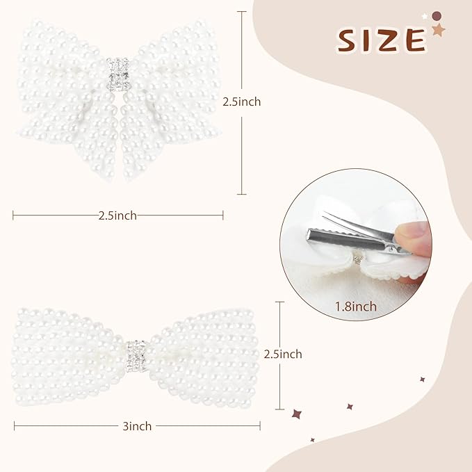 4Pcs Pearl Hair Bows for Girls, White Butterfly Flower Hair Bow Clip Wedding Hair Accessories for Baby Infants Toddlers Kids (Small size-B)
