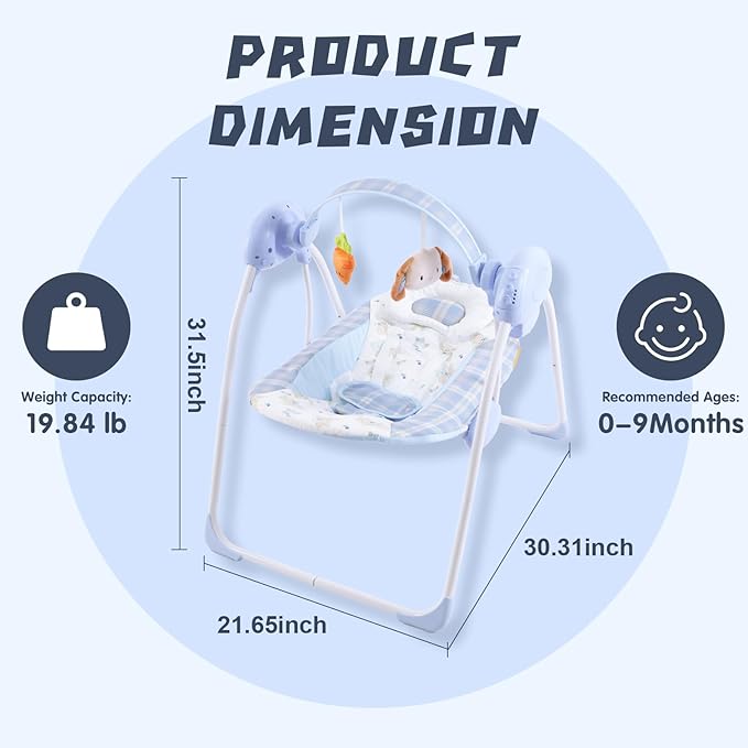 Portable Baby Swing for Infants, Compact & Foldable Infant Swing with 5-Speed Swing,Music, Timer, Cushioned Seat, Battery Operated, 0-9 Months 6-20 lbs,SG2401