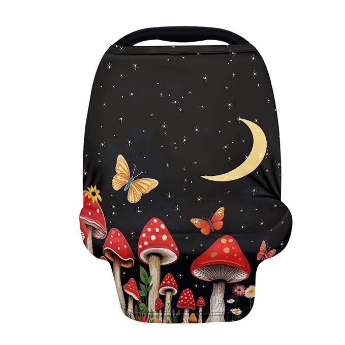 Forchrinse Red Mushroom Moon Butterfly Print Baby Car Seat Canopy for Boys Girls Nursing Breastfeeding Scarf for/Shopping Cart/High Chair/Stroller Cover