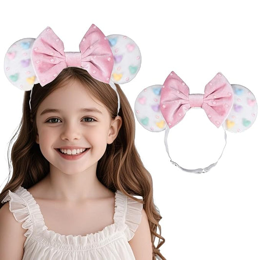 JIAHANG Adjustable Velvet Mouse Ear Hair Bow Headband with Beadings, Fashion Hair Bands for Newborn Toddlers, Kids