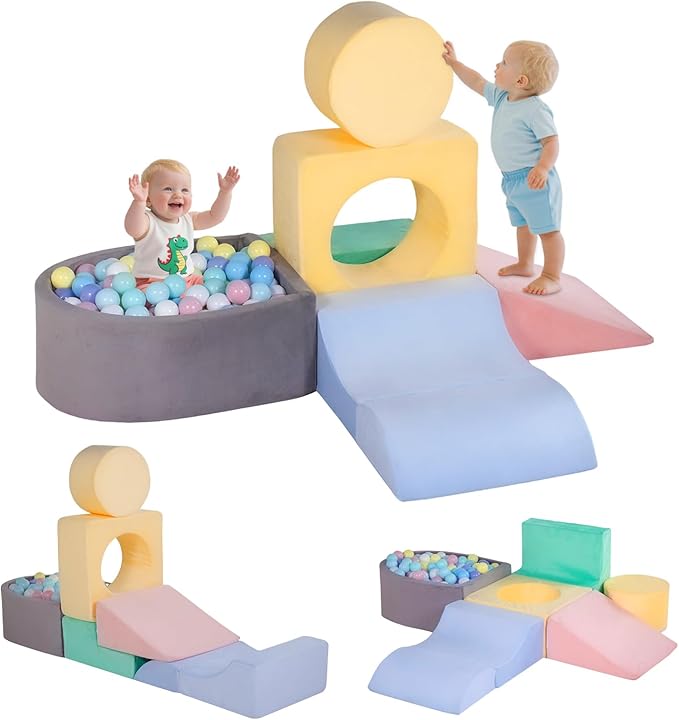 Climbing Toys for Toddlers 1-3, Foam Climb Blocks for Baby，6-Piece Baby Climbing Crawling Toys Soft Foam Blocks Activity Play Set (Balls not Included)
