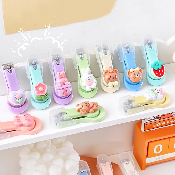 10Pcs Cute Cartoon Nail Clippers Kids Nail Clippers Portable Nail Scissors for Kids Women Men(Random Color)