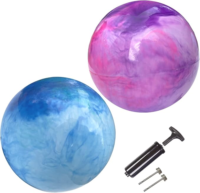Marbleized Bouncy Balls - Set of 2 Large Inflatable Bouncy Ball with Hand Air Pump & 2 Pin Neddles