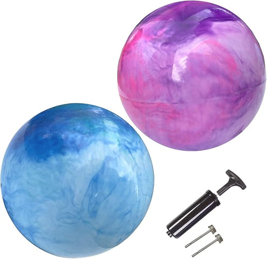 Marbleized Bouncy Balls - Set of 2 Large Inflatable Bouncy Ball with Hand Air Pump & 2 Pin Neddles